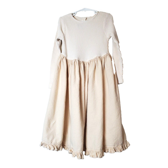 Vintage Biobottoms‎ Dress Girls 5 Natural Eco-friendly Praire Ruffle Beige 90s - Picture 1 of 9